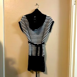 Sweet Kizz Black White Stripe Sweater Cowl Neck Dress M